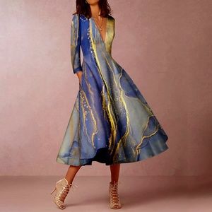 Navy Blue Ruched V-Neck Asymmetrical Midi Dress